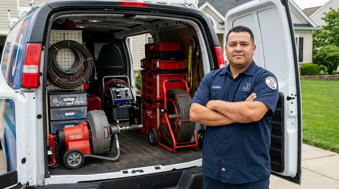 Professional drain cleaning equipment and Johns Plumbing LLC plumber in Tremont