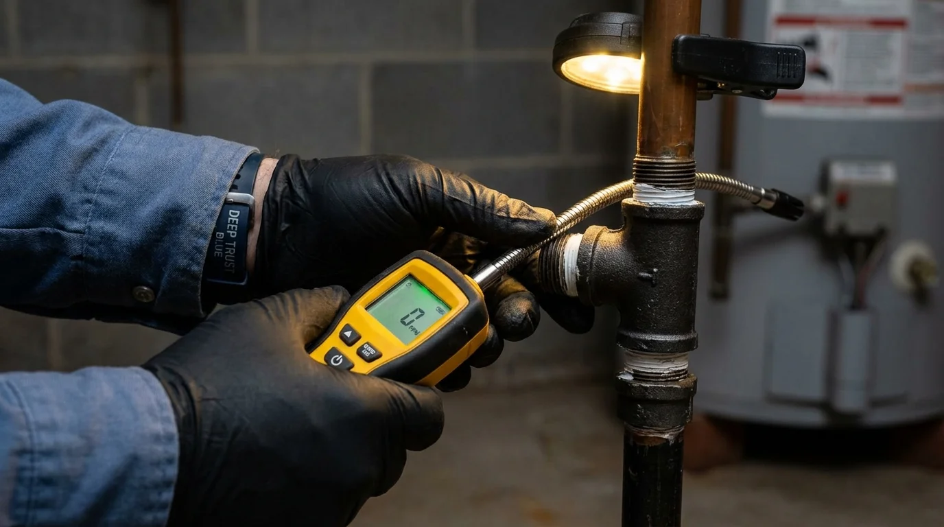 Gas leak detection with electronic sniffer by Johns Plumbing LLC in Tremont