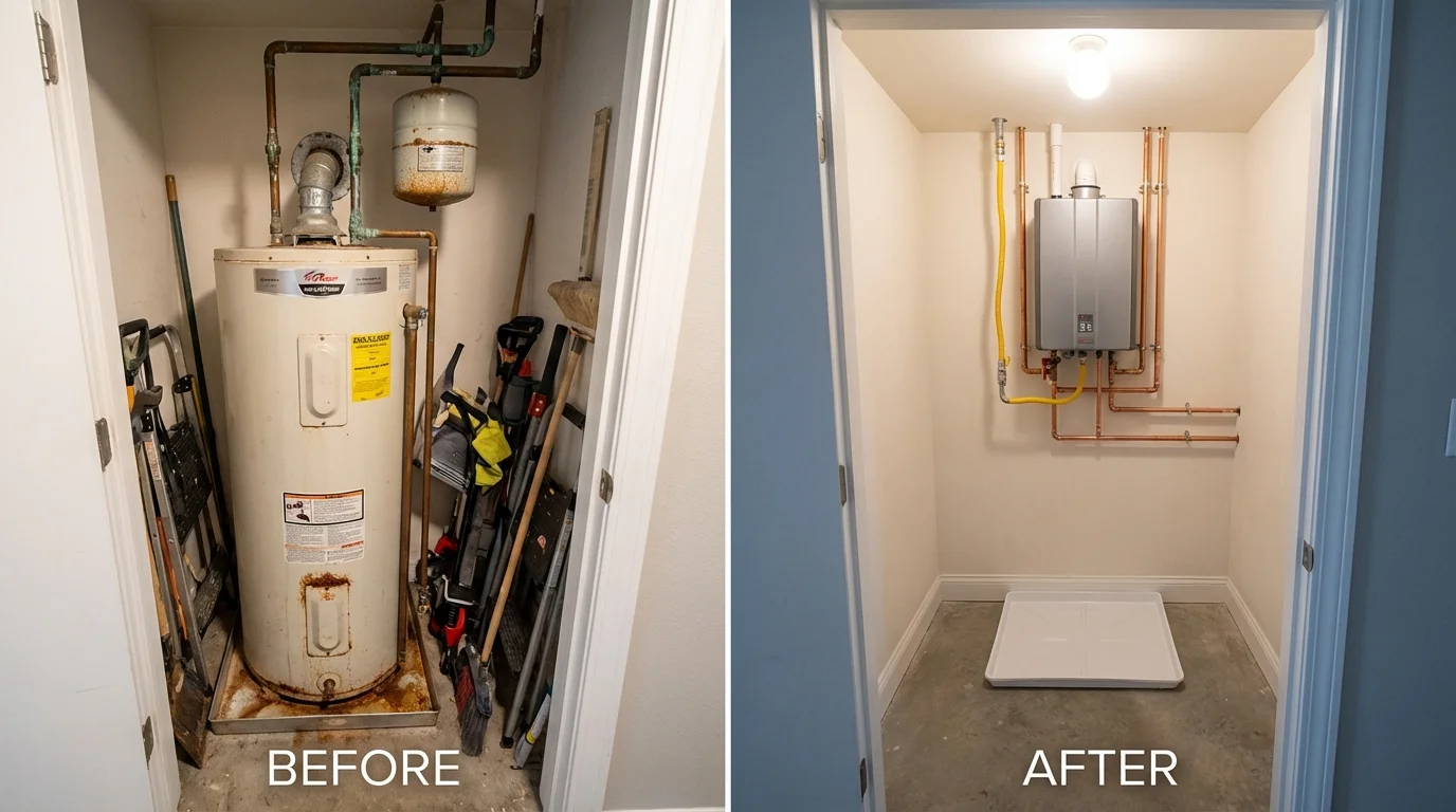 Tank water heater versus wall-mounted tankless unit comparison for Tremont, IL homeowners